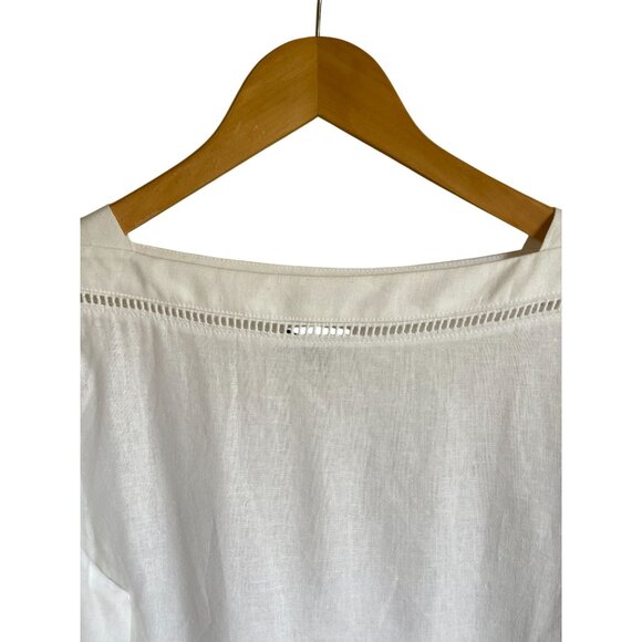 Ann Taylor Factory Size Large Petite White Boat Neck Short Puff Sleeve Linen Ble - Picture 3 of 8